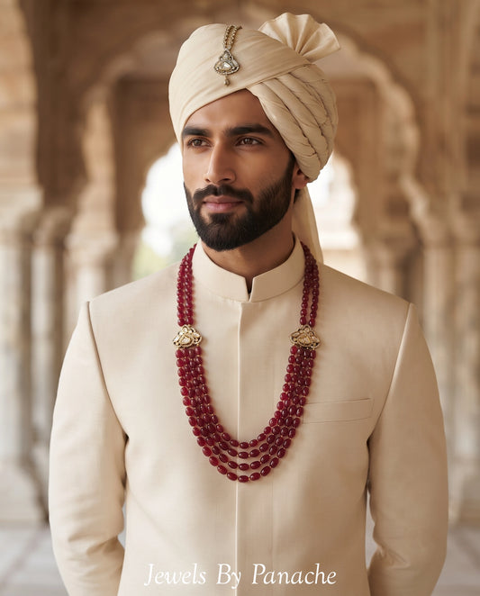 Maroon Indian groom necklace with semi-precious stones and moissanite pendant for wedding sherwani in Sydney Australia