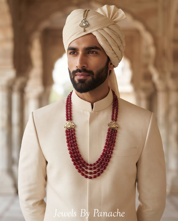 Maroon Indian Groom Necklace with Semi-Precious Stones