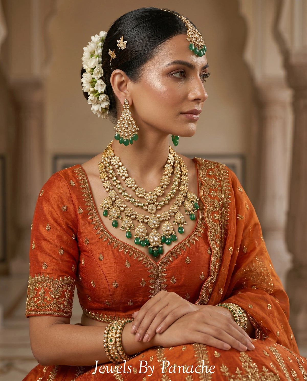 Meher Bridal Necklace Set – Layered Kundan Necklace with Green Beadsbridal jewellery Australia