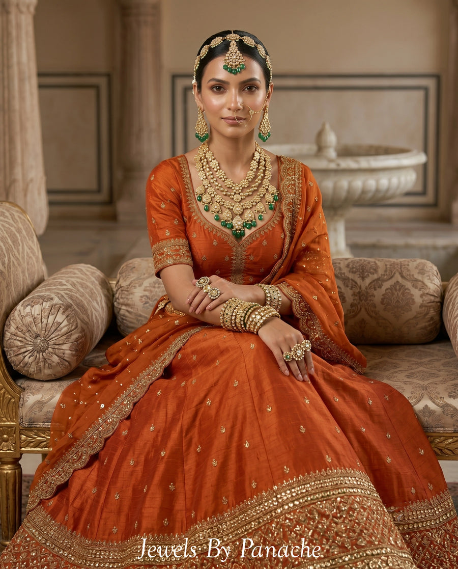 Meher Bridal Necklace Set – Layered Kundan Necklace with Green Beads styling inspiration