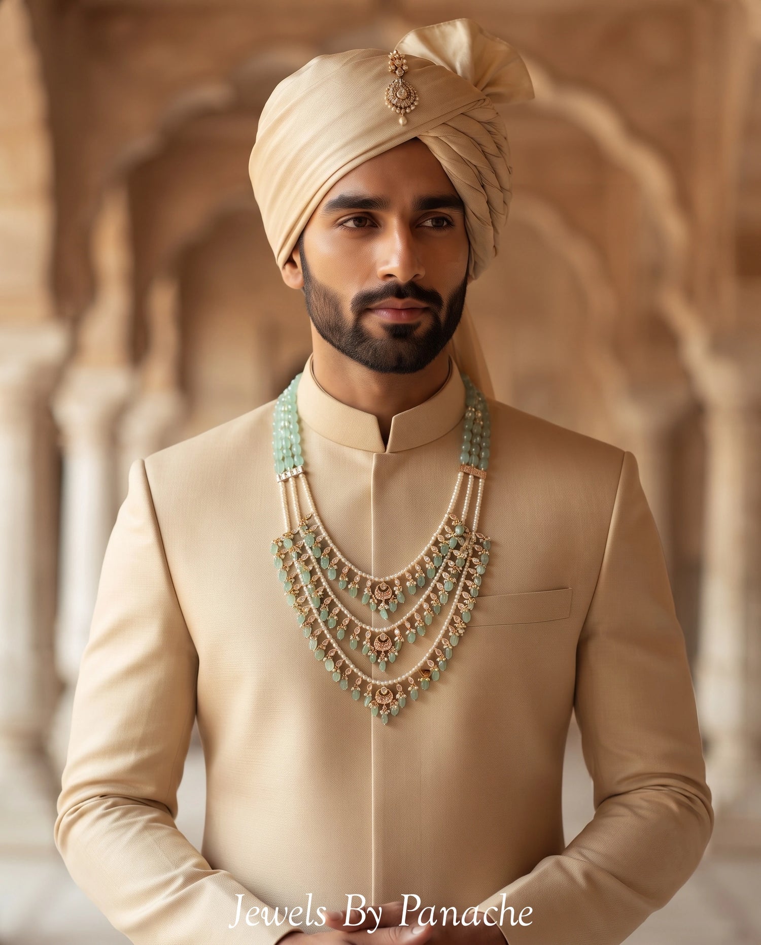 Mint green layered Kundan groom necklace for Indian wedding sherwani Sydney Australia