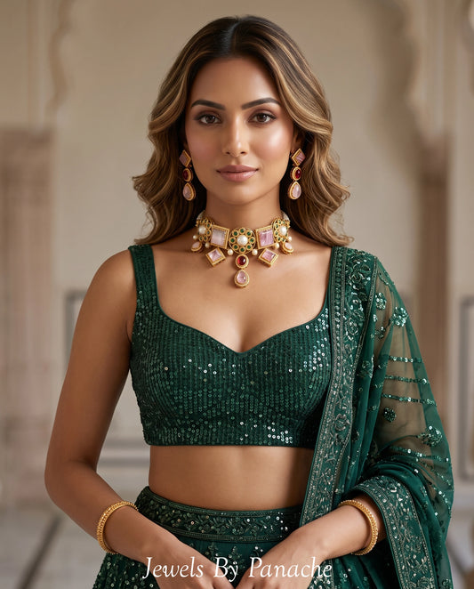 Mohini pink stone bridal necklace set luxury bridal jewellery Sydney wedding