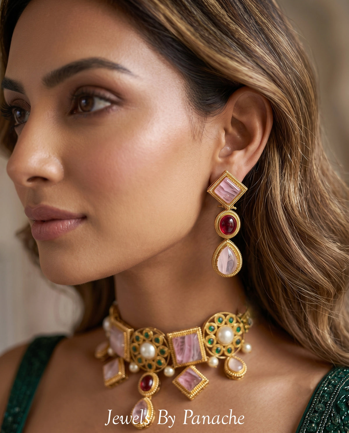 Mohini Pink Stone Bridal Necklace Setbridal jewellery Australia