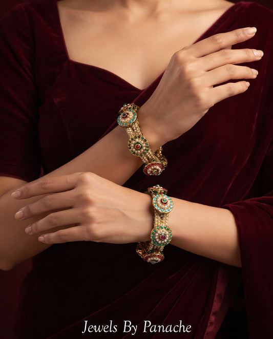 Multicolour traditional Jadau Pacheli bangle bracelets bridal jewellery for Indian wedding Sydney