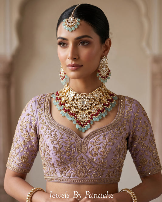 Nadia Paachi Kundan necklace set with blue and maroon beads Indian bridal jewellery Sydney