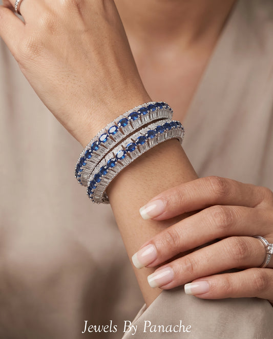 Navy blue cubic zircon bridal bangles with clear stones and claw setting for Indian wedding jewellery in Sydney Australia