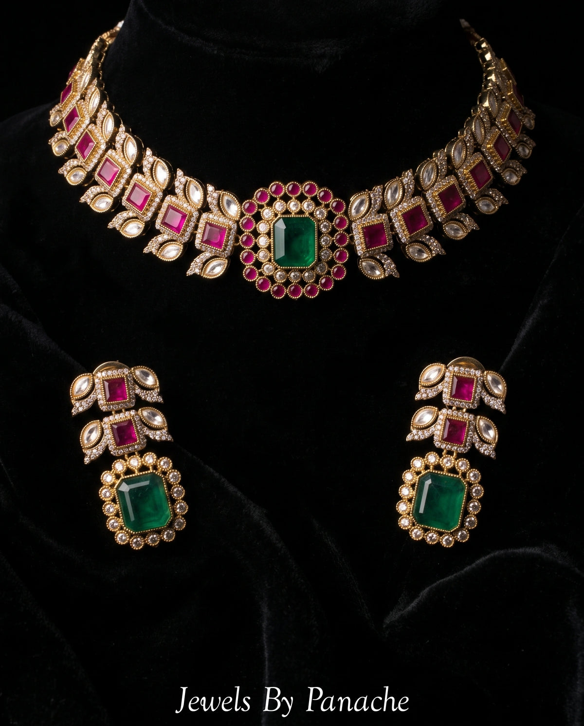 Ragini Contemporary Necklace Set with Magenta Stonesbridal jewellery Australia