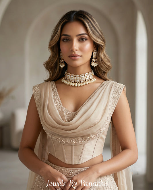 Rooh Mother of Pearl necklace with pearl detailing and gold polish for Indian wedding jewellery Sydney