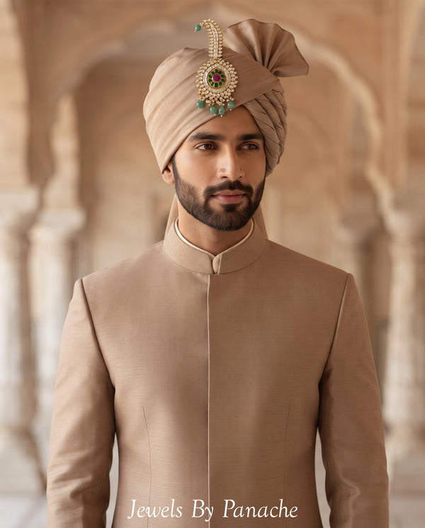 Royal Kundan Groom Kalgi with Mint Green Drops