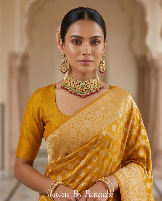 Tarini Paachi Kundan heritage bridal necklace set gold polish maroon green stone drops Sydney wedding jewellery